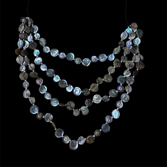 Jewelry - Handmade Multi-Strand Abalone Shell Statement Necklace in Iridescent Brown
